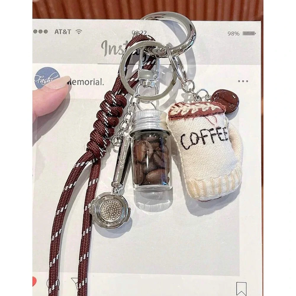 Coffee Barista Keychain Charm Brown Paracord Mug Portafilter Bean Jar Accessory - Picture 4 of 10